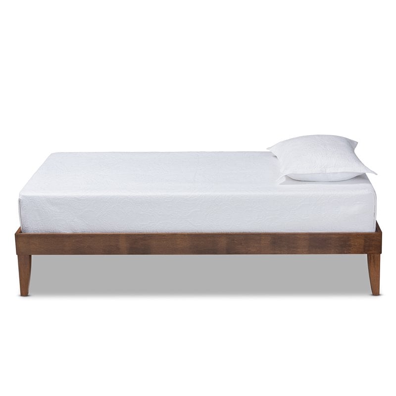 Bowery Hill Mid-Century Twin Size Walnut Finished Platform Bed Frame
