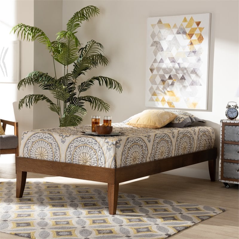 Bowery Hill Mid-Century Twin Size Walnut Finished Platform Bed Frame