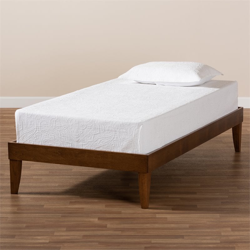 Bowery Hill Mid-Century Twin Size Walnut Finished Platform Bed Frame
