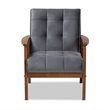Bowery Hill Grey Velvet Upholstered Walnut Wood Armchair