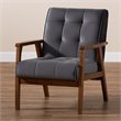 Bowery Hill Grey Velvet Upholstered Walnut Wood Armchair