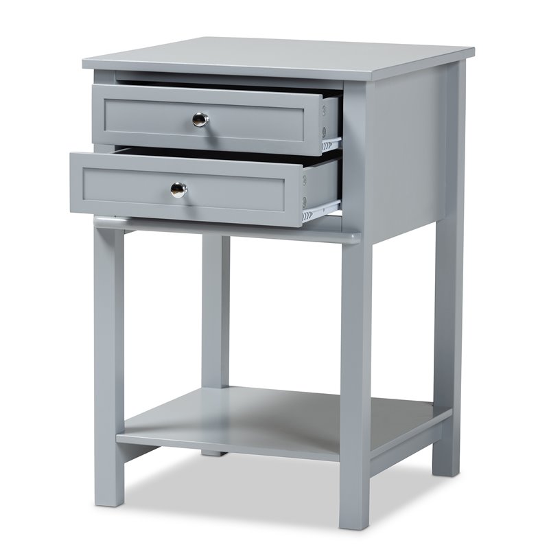 Bowery Hill Light Gray Finished 2-Drawer Wood Nightstand