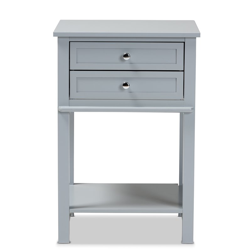 Bowery Hill Light Gray Finished 2-Drawer Wood Nightstand
