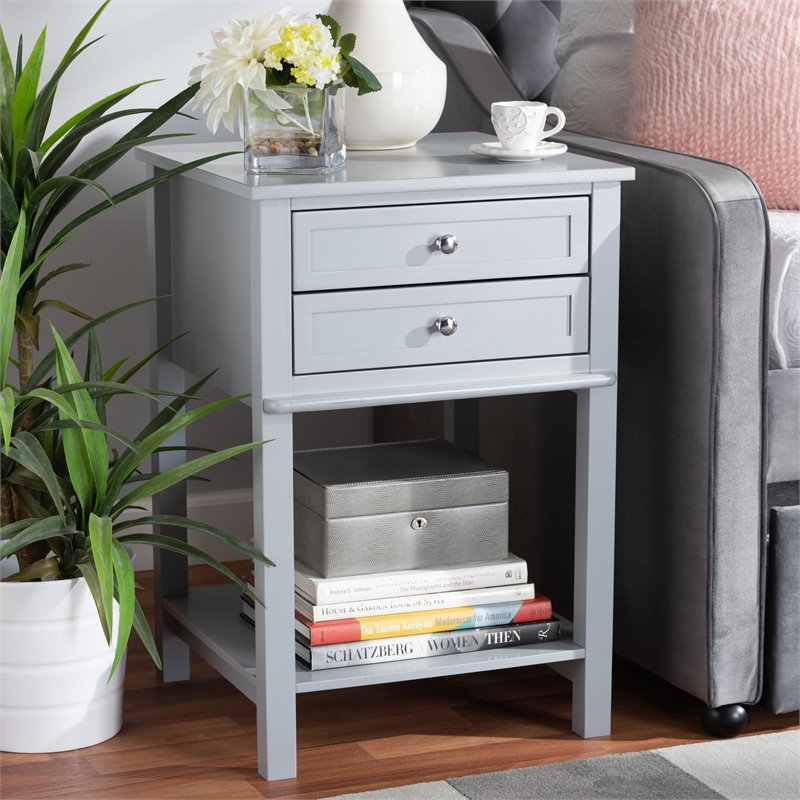 Bowery Hill Light Gray Finished 2-Drawer Wood Nightstand