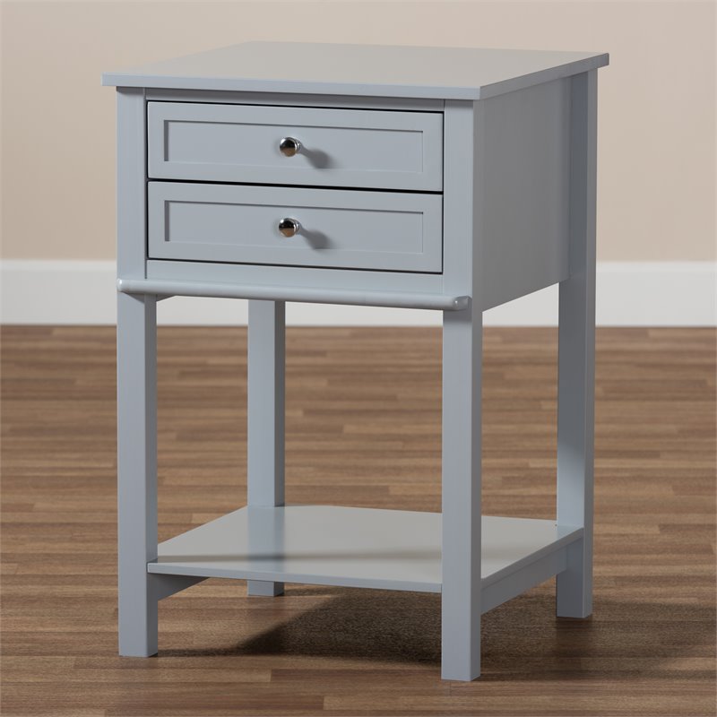 Bowery Hill Light Gray Finished 2-Drawer Wood Nightstand
