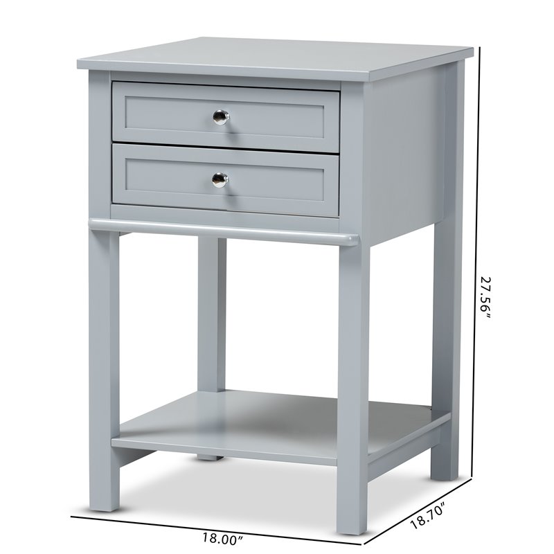 Bowery Hill Light Gray Finished 2-Drawer Wood Nightstand
