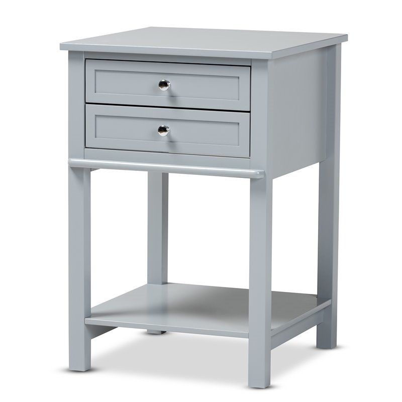 Bowery Hill Light Gray Finished 2-Drawer Wood Nightstand
