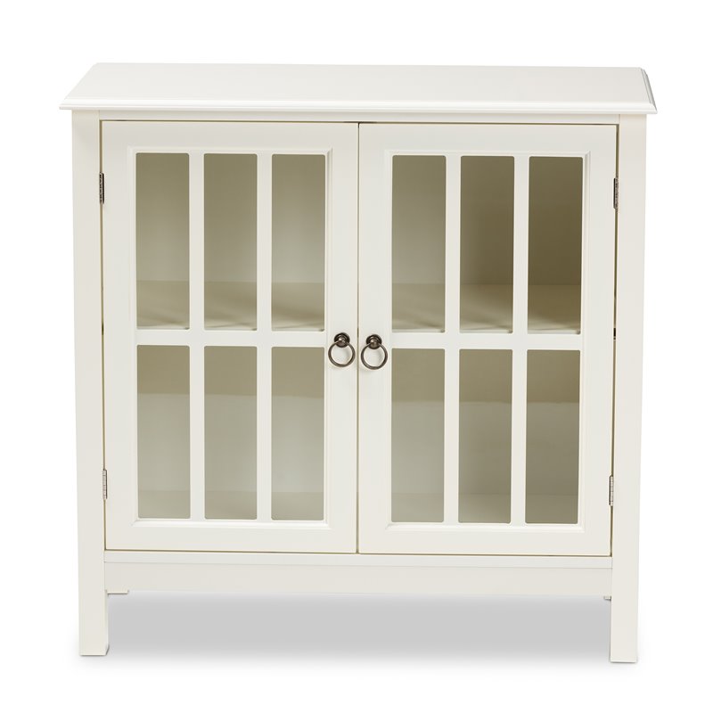 Bowery Hill White Finished Wood and Glass Kitchen Cabinet