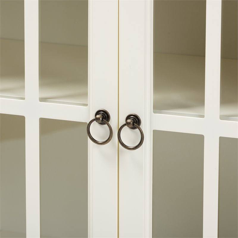 Bowery Hill White Finished Wood and Glass Kitchen Cabinet