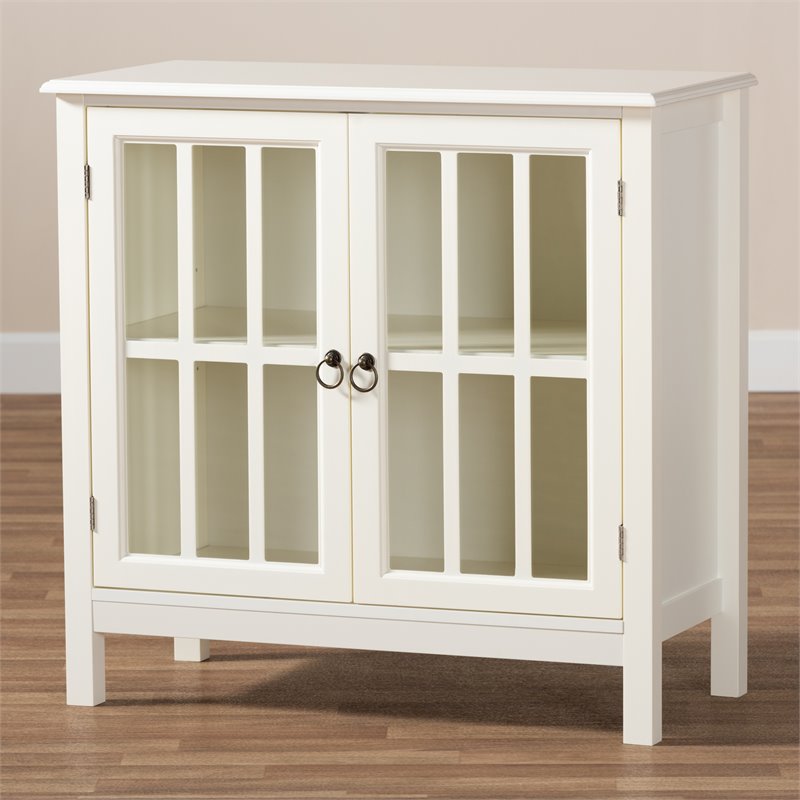 Bowery Hill White Finished Wood and Glass Kitchen Cabinet