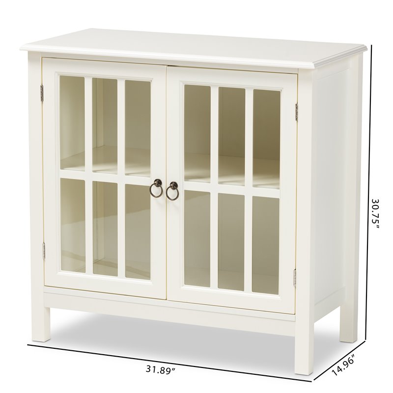 Bowery Hill White Finished Wood and Glass Kitchen Cabinet