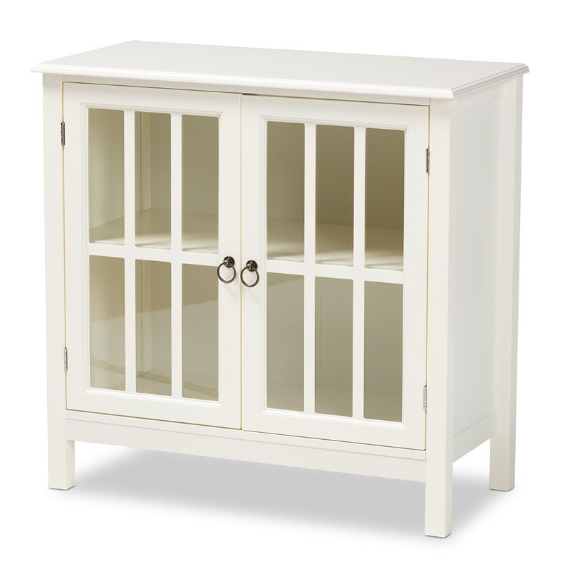 Bowery Hill White Finished Wood and Glass Kitchen Cabinet