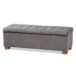 Bowery Hill Grey Velvet Upholstered Storage Ottoman Bench