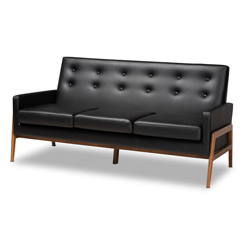 Bowery Hill Black Upholstered Wood 3-Piece Living Room Set