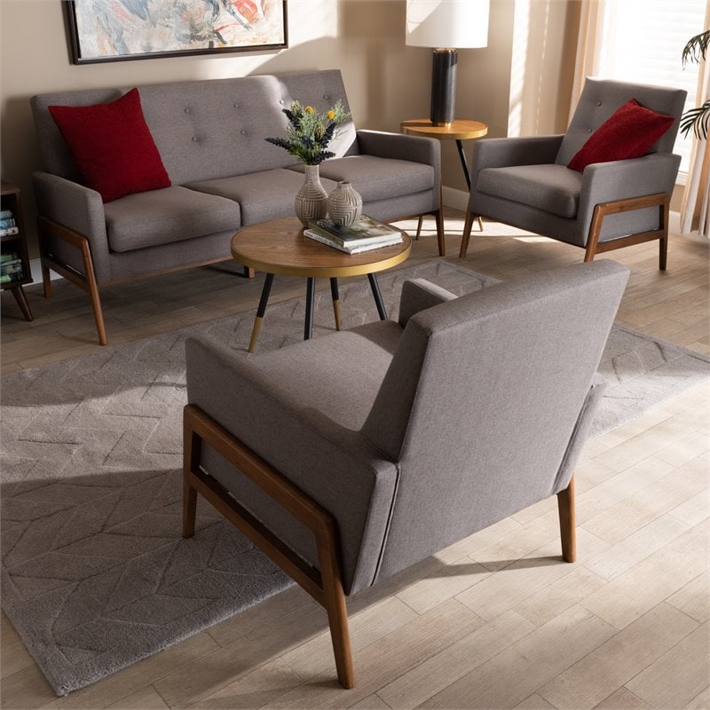 Bowery Hill Light Grey Upholstered 3-Piece Living Room Set