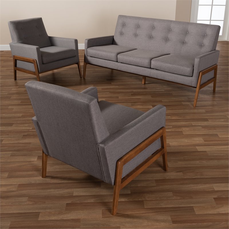 Bowery Hill Light Grey Upholstered 3-Piece Living Room Set