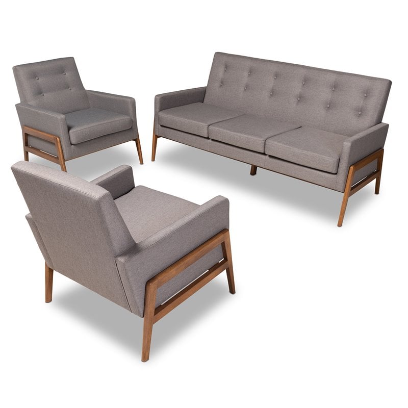 Bowery Hill Light Grey Upholstered 3-Piece Living Room Set