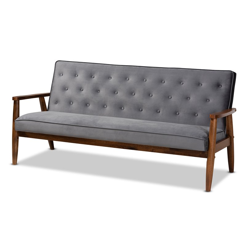 Bowery Hill Grey Velvet Upholstered 3-Piece Living Room Set