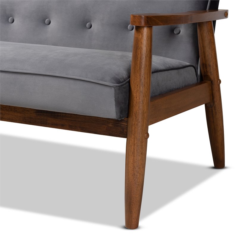 Bowery Hill Grey Velvet Upholstered 3-Piece Living Room Set
