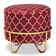 Bowery Hill Red Quatrefoil Velvet Upholstered Metal Ottoman