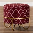 Bowery Hill Red Quatrefoil Velvet Upholstered Metal Ottoman