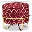 Bowery Hill Red Quatrefoil Velvet Upholstered Metal Ottoman