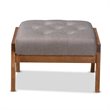 Bowery Hill Mid-Century Grey Upholstered Walnut Finished Wood Footstool