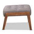 Bowery Hill Mid-Century Grey Upholstered Walnut Finished Wood Footstool