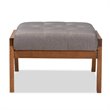 Bowery Hill Mid-Century Grey Upholstered Walnut Finished Wood Footstool