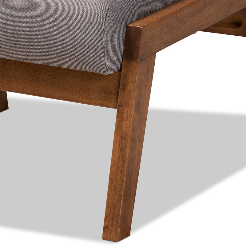 Bowery Hill Mid-Century Grey Upholstered Walnut Finished Wood Footstool