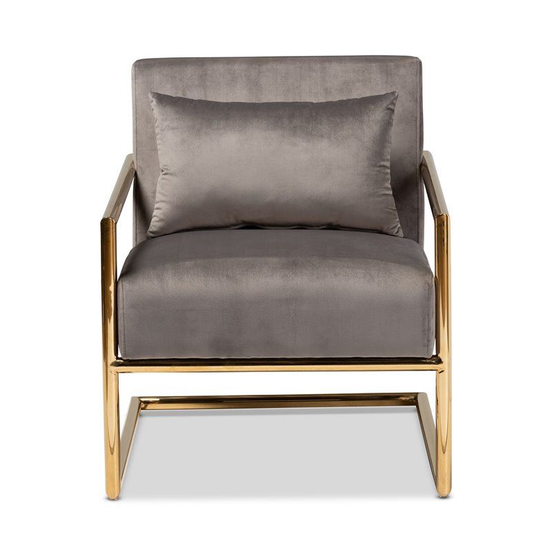 Bowery Hill Grey Velvet Upholstered Gold Metal Lounge Chair