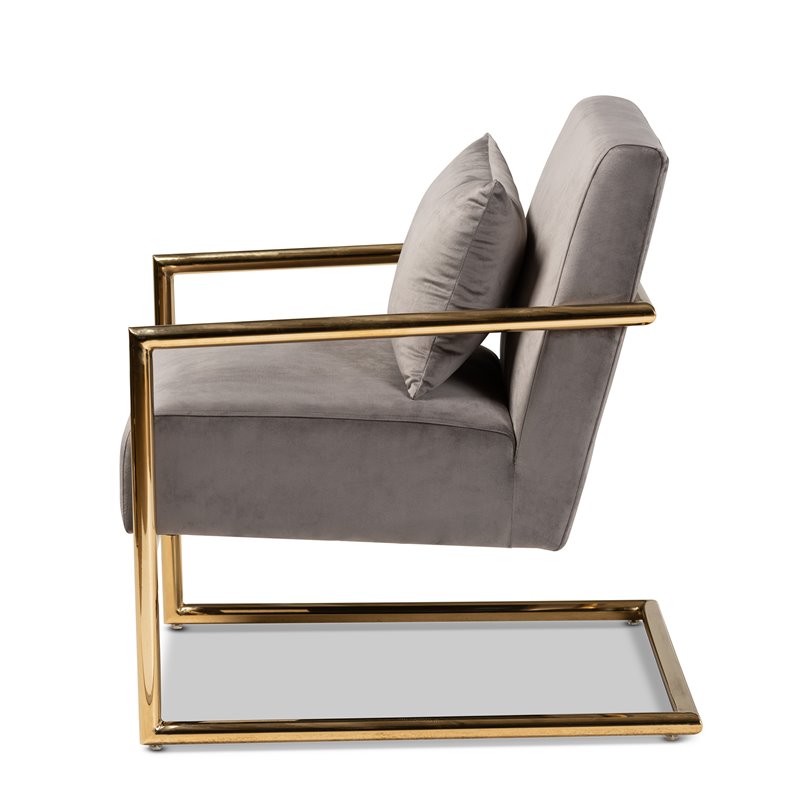 Bowery Hill Grey Velvet Upholstered Gold Metal Lounge Chair