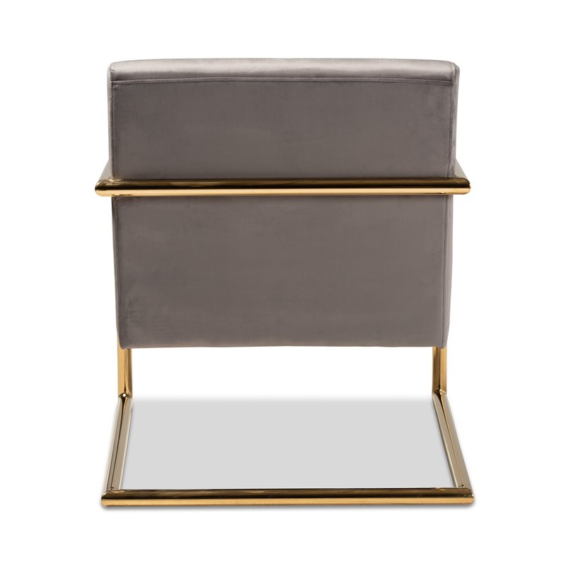 Bowery Hill Grey Velvet Upholstered Gold Metal Lounge Chair