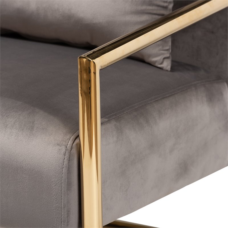 Bowery Hill Grey Velvet Upholstered Gold Metal Lounge Chair