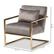 Bowery Hill Grey Velvet Upholstered Gold Metal Lounge Chair