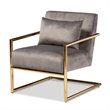 Bowery Hill Grey Velvet Upholstered Gold Metal Lounge Chair
