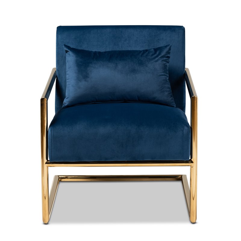 Bowery Hill Navy Blue Velvet Upholstered Metal Lounge Chair