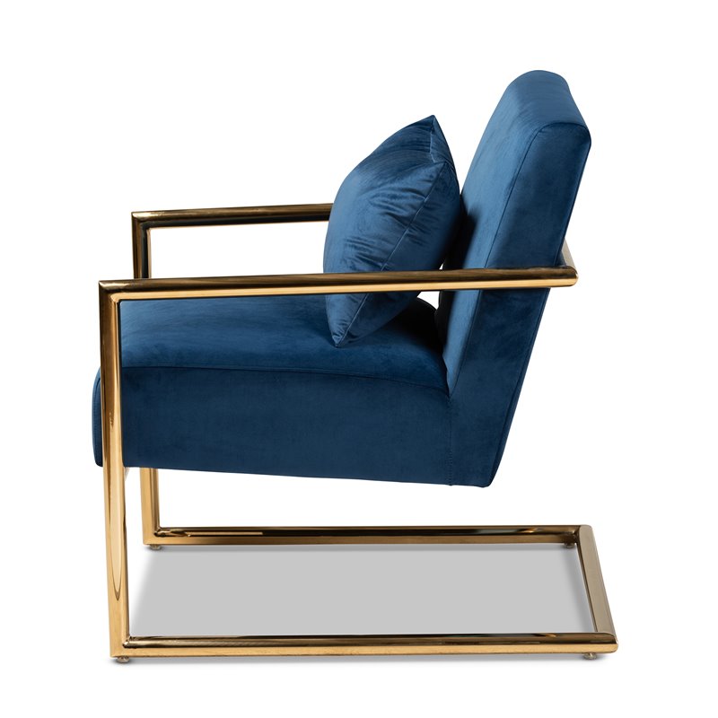 Bowery Hill Navy Blue Velvet Upholstered Metal Lounge Chair