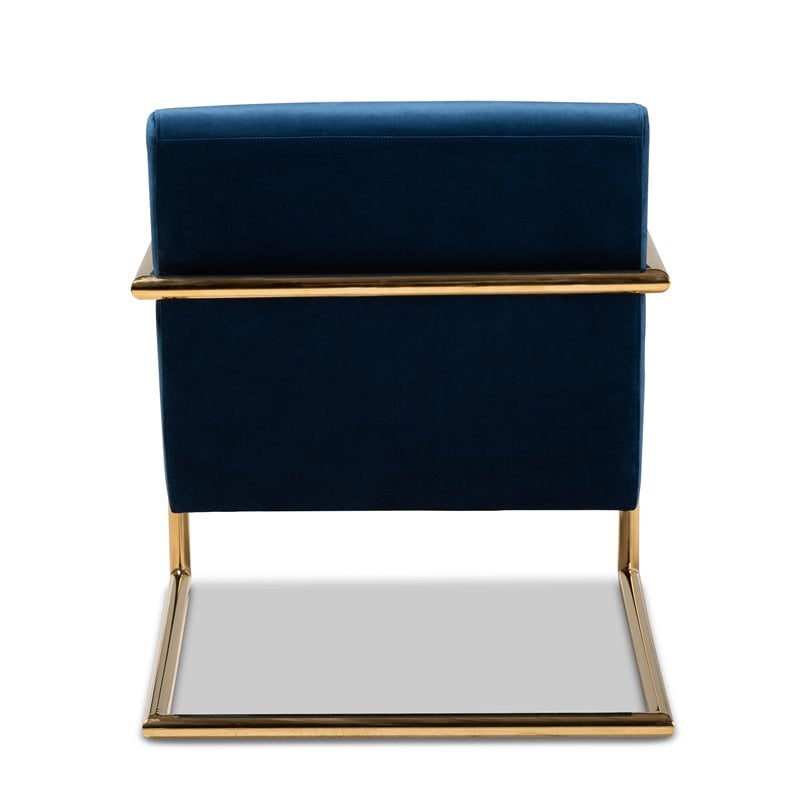 Bowery Hill Navy Blue Velvet Upholstered Metal Lounge Chair