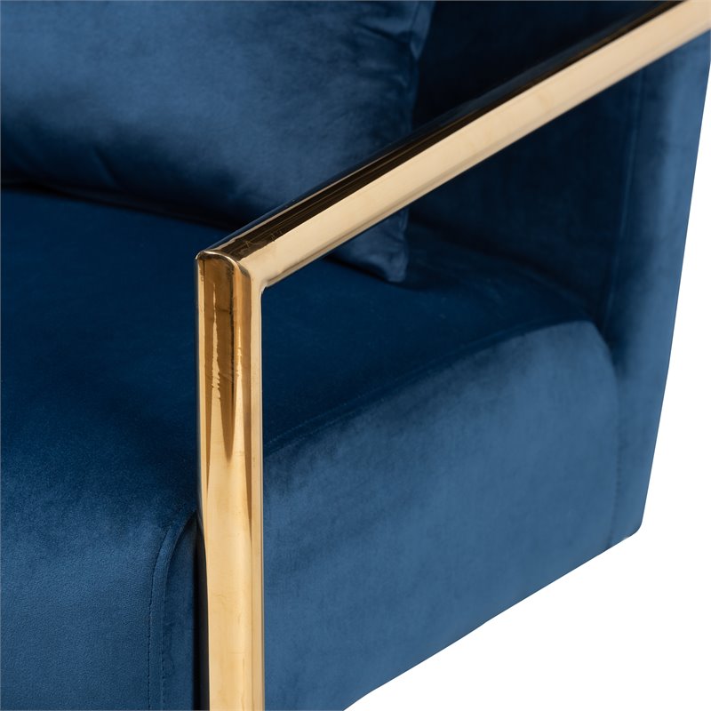 Bowery Hill Navy Blue Velvet Upholstered Metal Lounge Chair