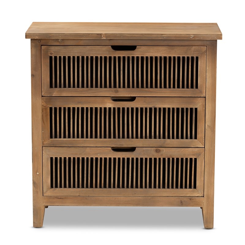 Bowery Hill Transitional 3-Drawer Wood Spindle Chest in Medium Oak