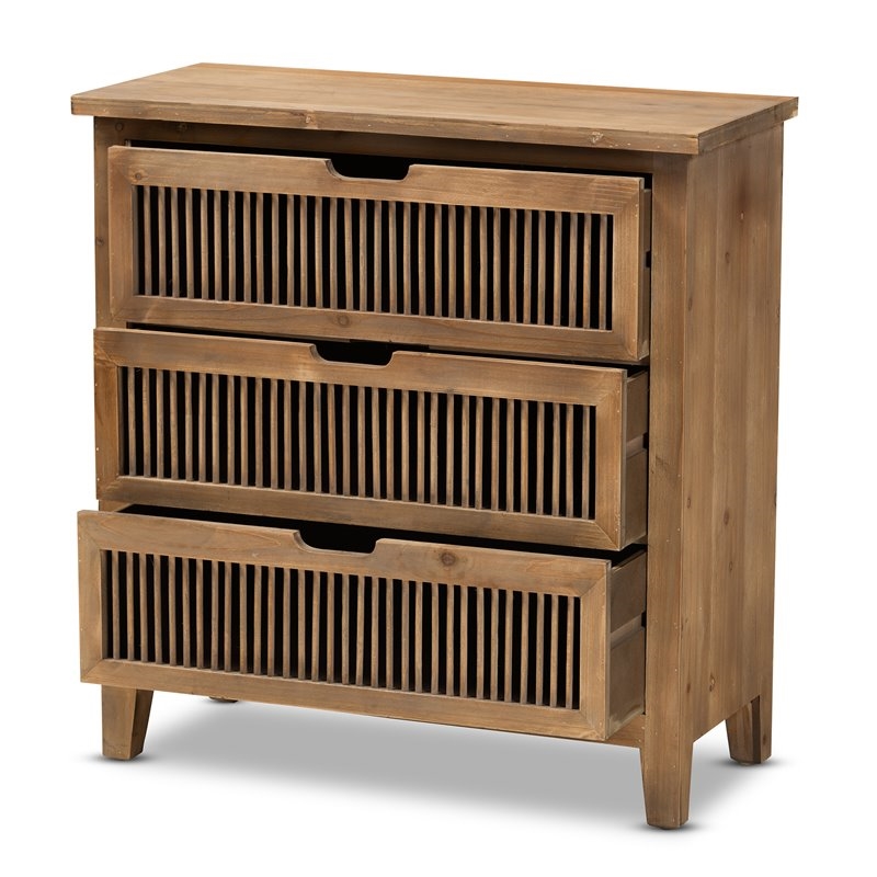 Bowery Hill Transitional 3-Drawer Wood Spindle Chest in Medium Oak