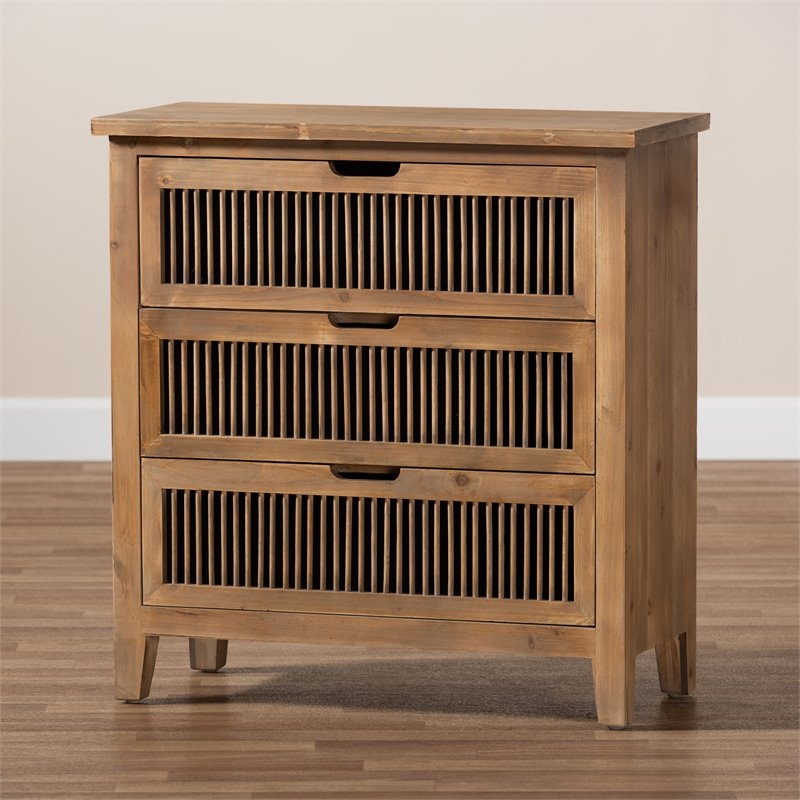 Bowery Hill Transitional 3-Drawer Wood Spindle Chest in Medium Oak