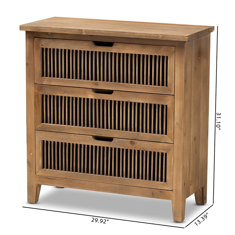 Bowery Hill Transitional 3-Drawer Wood Spindle Chest in Medium Oak