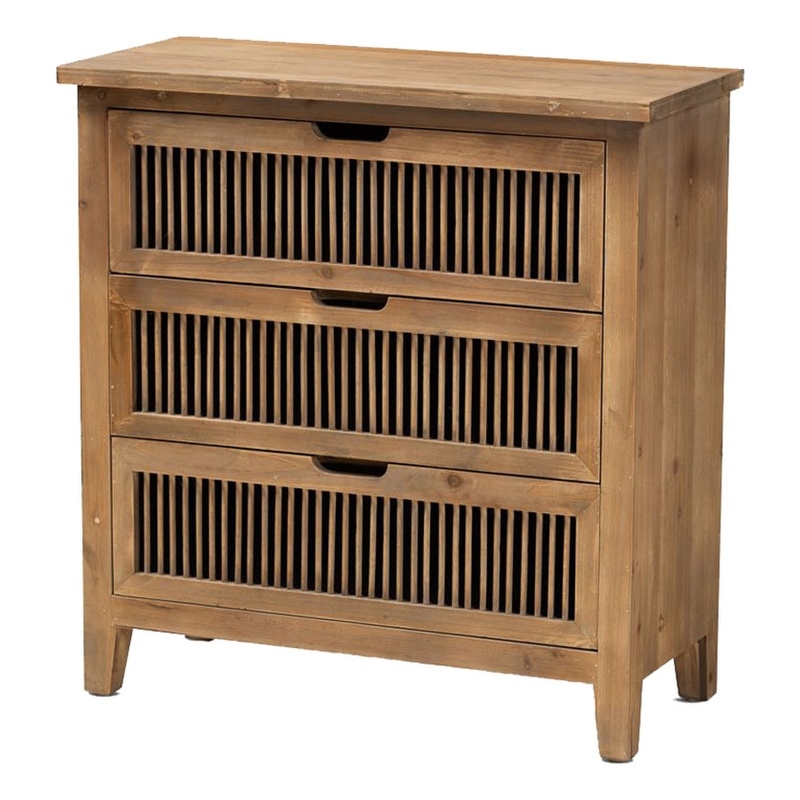 Bowery Hill Transitional 3-Drawer Wood Spindle Chest in Medium Oak