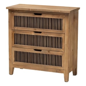Bowery Hill Transitional 3-Drawer Wood Spindle Chest in Medium Oak