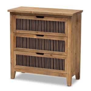 bowery hill medium oak finished 3-drawer wood spindle chest