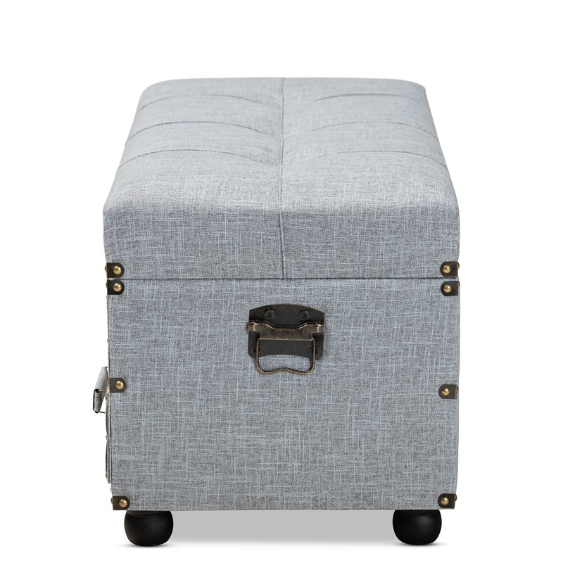Bowery Hill Grey Upholstered 2-Drawer Storage Trunk Ottoman