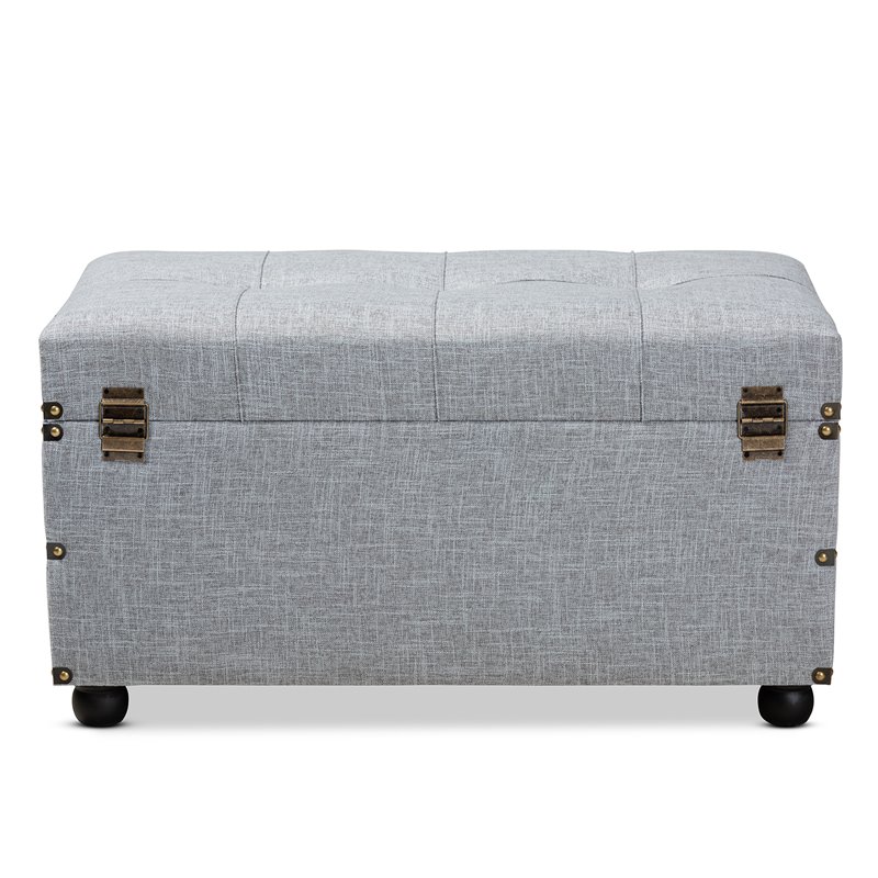Bowery Hill Grey Upholstered 2-Drawer Storage Trunk Ottoman
