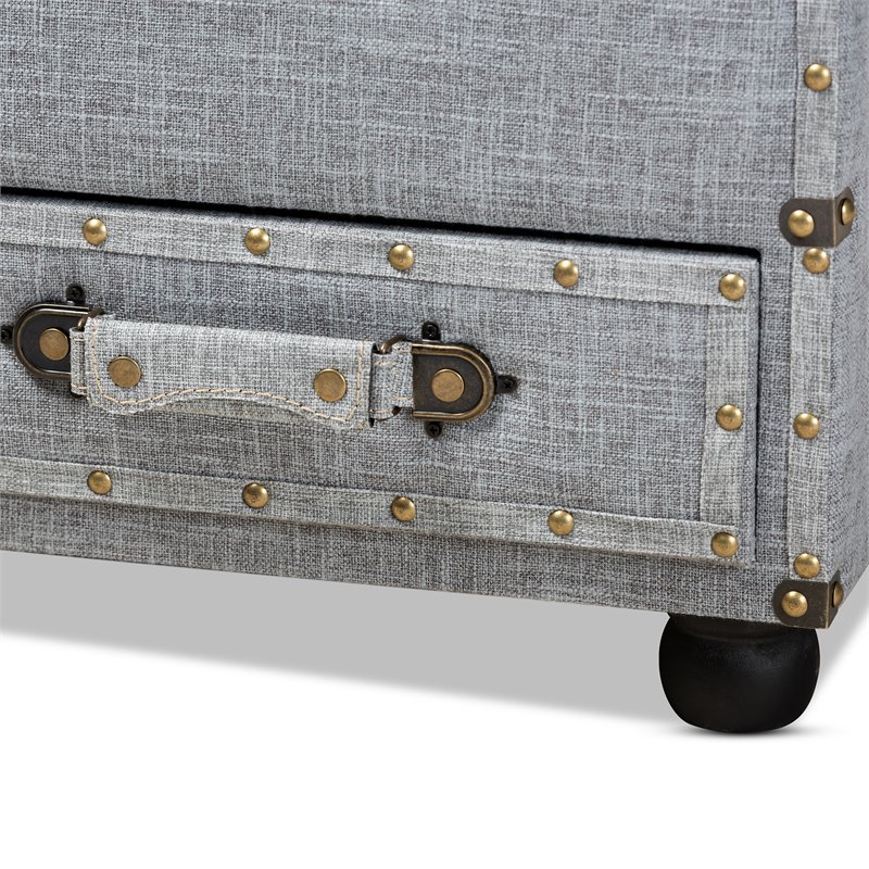 Bowery Hill Grey Upholstered 2-Drawer Storage Trunk Ottoman